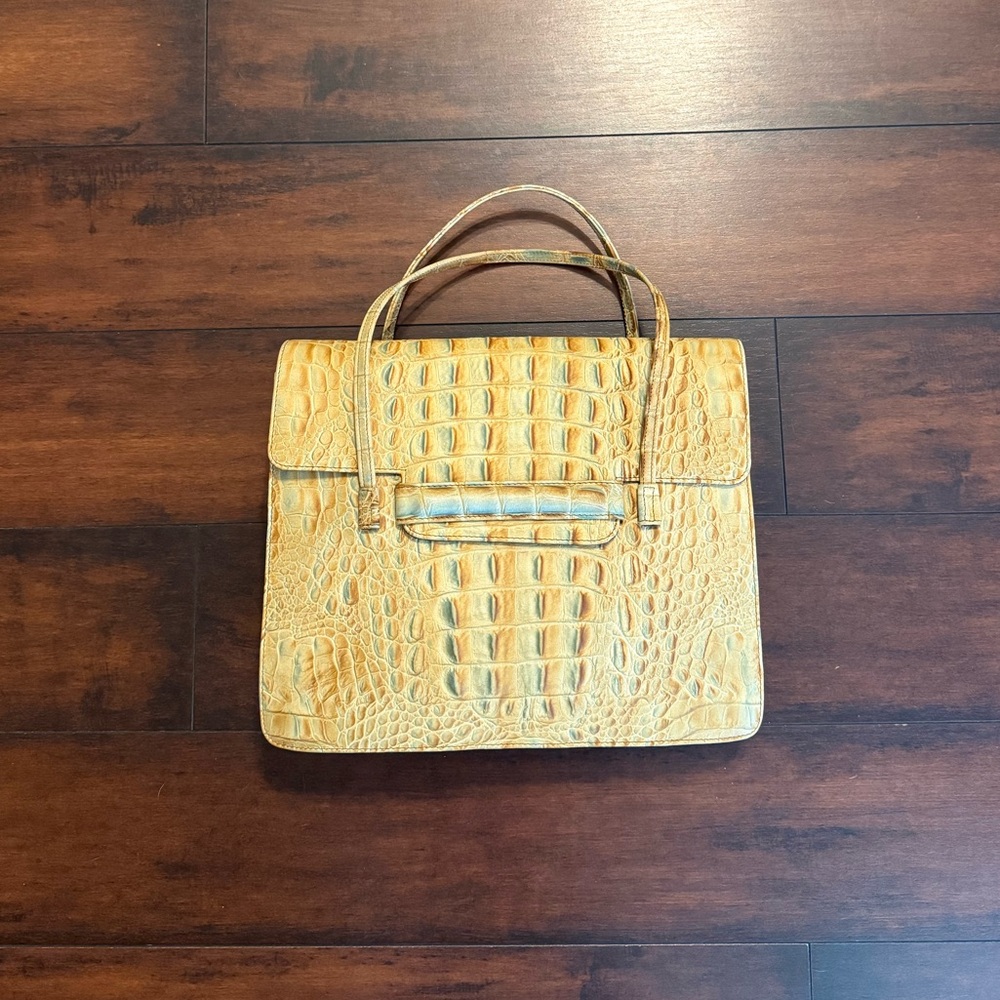 La Bagagerie Vintage Crocodile Print Pattern Yellow Handbag